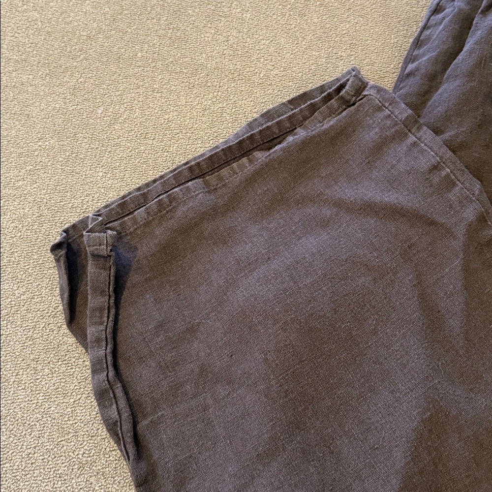 FLAX Pull-On Elastic Waist Brown Pants Size Medium Linen Pockets (TD) - Picture 2 of 7